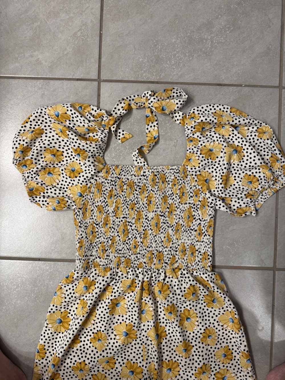 Velove Fashion Smocked Square-Neck Yellow Floral Summer Jumpsuit